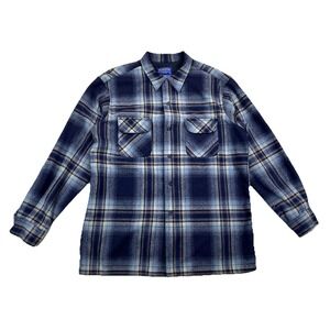 Pendleton Board Shirt Jac Wool Flannel Blue Plaid Men's Large (Hole)